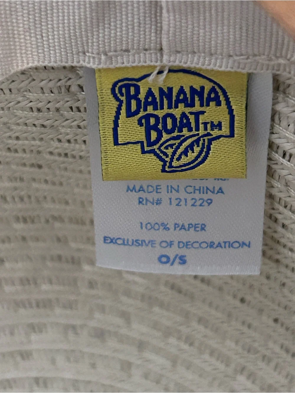 Banana Boat EUC Wide Brim Sun Hat Straw-Style 100% Paper Adjustable Chin Strap